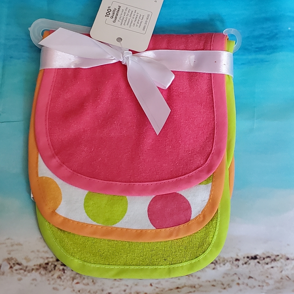 Burp cloths pink, green, polka dotted new